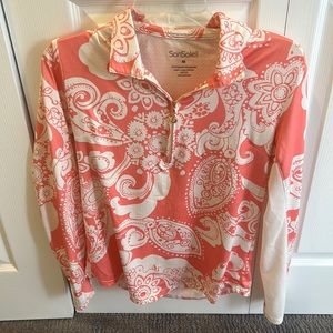 SanSoleil Women’s Long-Sleeve Half-Zip Pink and White Golf/ Tennis Top M